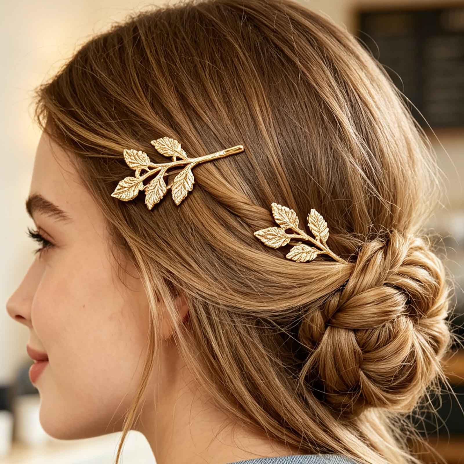 Amazon.com : Olbye Leaf Hair Clip Dainty Gold Metal Barrette Hair
